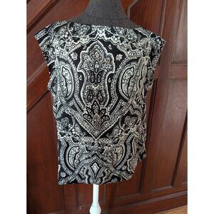 Talbots Woman Petites 14WP Black & White Paisley Sleeveless Blouse Top